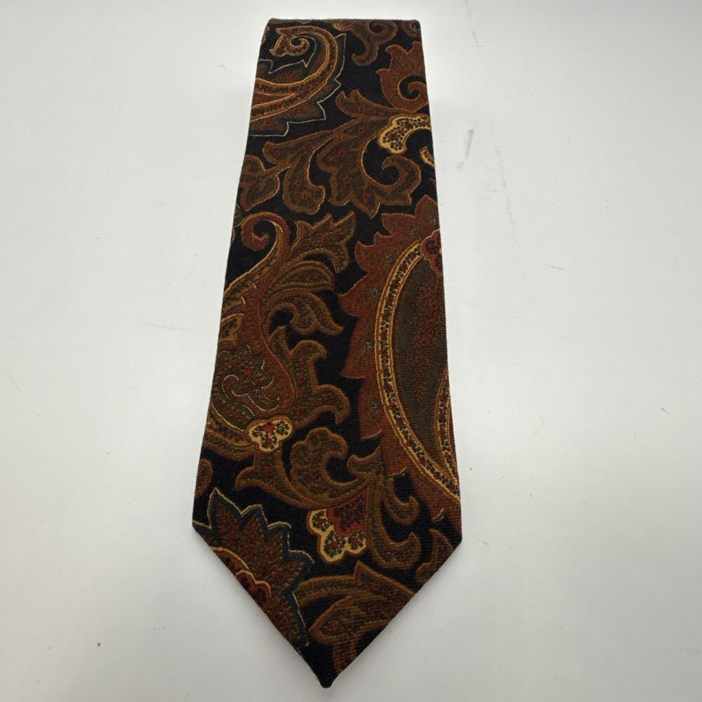 Liberty Of London Tie 100% Wool Challis Brown Multicolor Paisley USA 54x3.75